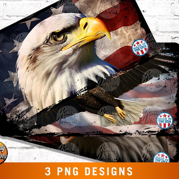 Made In The USA Sublimation License Plate, license plate png, patriotic, American flag, USA Made, Set of three