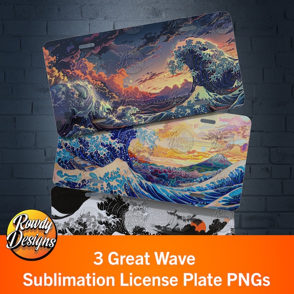 Great Wave Sublimation License Plate, License Plate Wrap, Japanese art, Car Tag