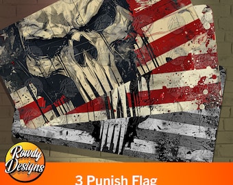Punish Flag Sublimation License Plate Designs • Patriotic car tag • Three High-Quality PNG Images • Front License Plate • Digital Download