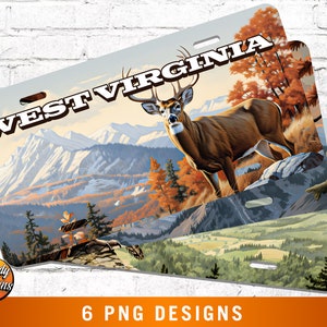 6 West Virginia Sublimations-Nummernschild-Designs • Rüsten Sie Ihr Autozubehör auf und ein großartiges Geschenk für West Virginians-Enthusiasten.