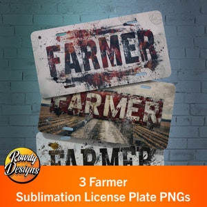 Farmer Sublimation License Plate PNGs • License Plate Wrap • Three High-Quality PNG Images • Front License Plate • Digital Download