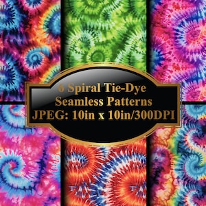 Spiraal Tie-Dye Naadloze Patronen • Tie-Dye digitaal papierpakket • bedrukbaar papier • dagboekbenodigdheden • Set van zes