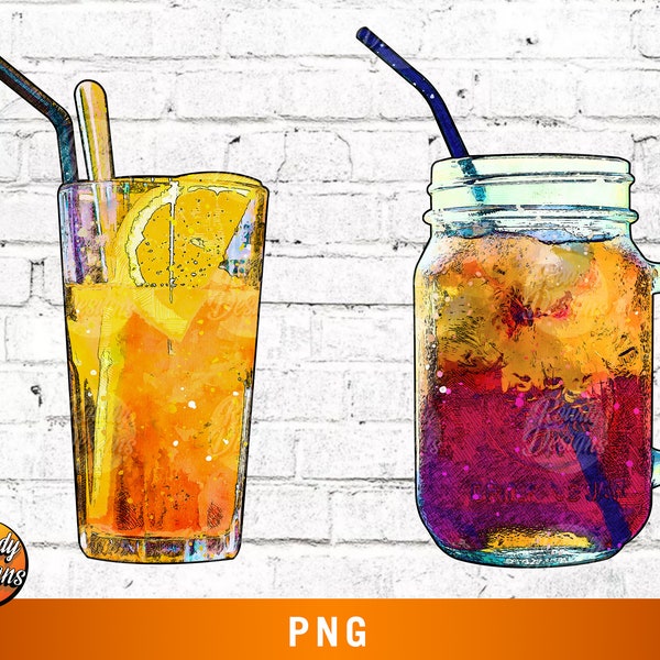 Watercolor illustration ice tea clipart - Two high-quality PNGs of vibrant ice tea Illustrations, Ideal for your art projects.
