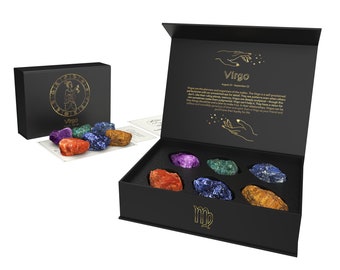 Virgo Zodiac Crystals Gift Set Zodiac Signs Healing Crystals Birthstones Real Crystals with Personalized Horoscope Box