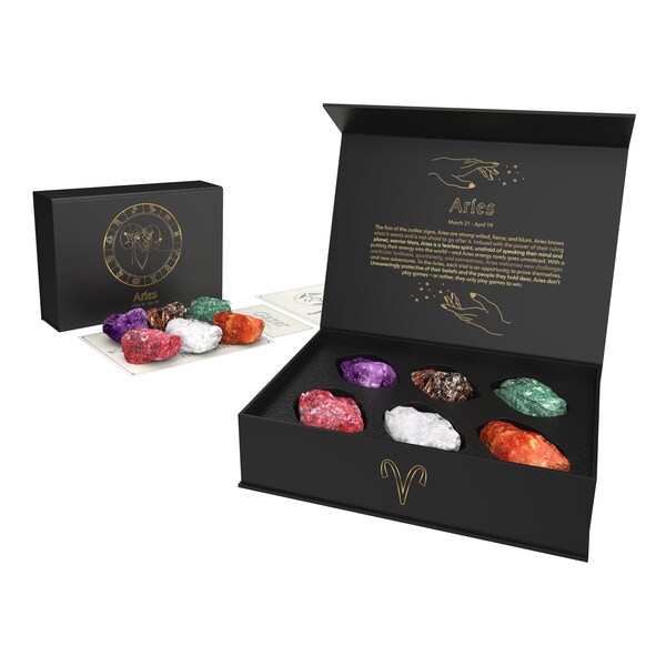 Aries Zodiac Crystals Gift Set Zodiac Signs Healing Crystals Birthstones Real Crystals with Personalized Horoscope Box