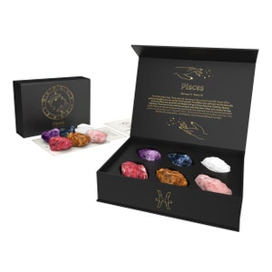 Pisces Zodiac Crystals Gift Set Zodiac Signs Healing Crystals Birthstones Real Crystals with Personalized Horoscope Box