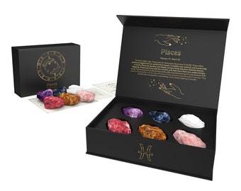 Pisces Zodiac Crystals Gift Set Zodiac Signs Healing Crystals Birthstones Real Crystals with Personalized Horoscope Box