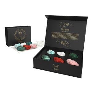 Taurus Zodiac Crystals Gift Set Zodiac Signs Healing Crystals Birthstones Real Crystals with Personalized Horoscope Box