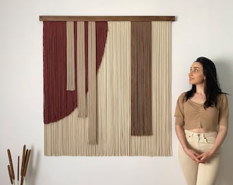 Zeitgenössische Geometrische Faser Kunst Wandbehang mit Sanften Boho Farben, Geschichtet Japandi Stil Großes Tapisserie Garn Dekor für Minimalistischen Raum