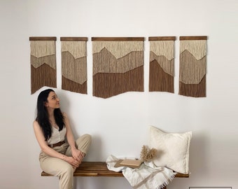 Extra Large Wide Fiber Wall Art, Oversized Contemporary Macrame Wall Hanging, Statement Textured Decor Above Sofa, Earth Tone Tapestry
