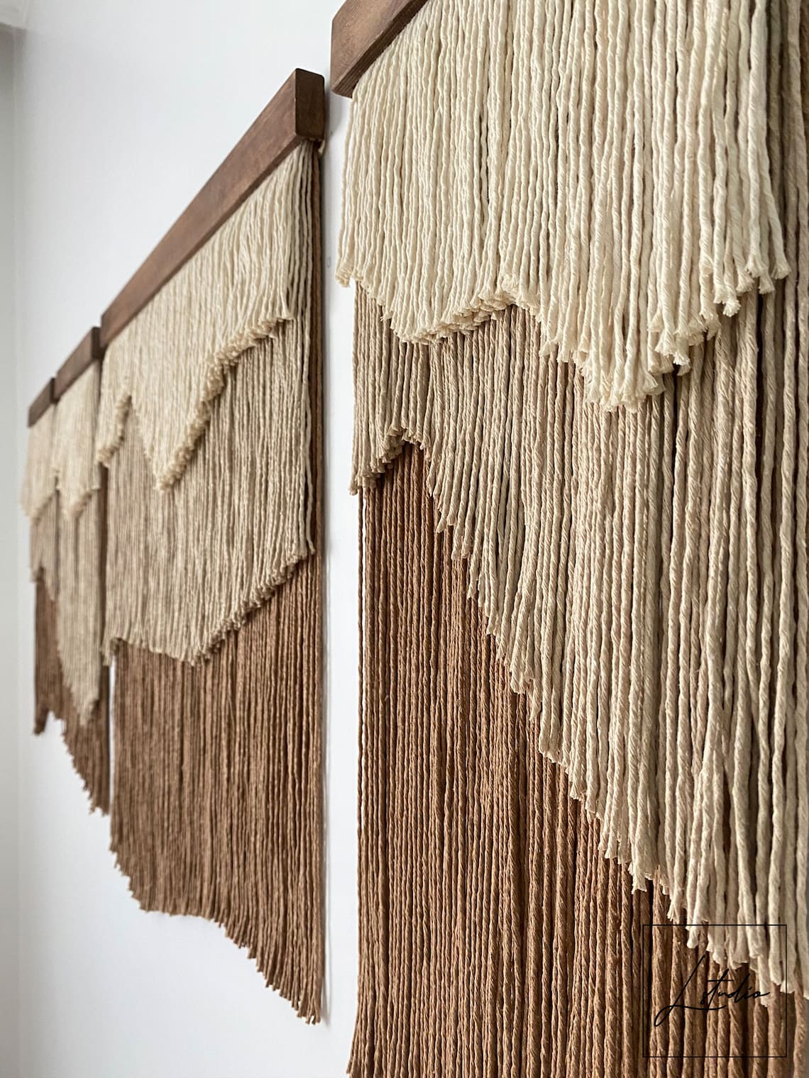 Layered Macrame Fiber Art Wall Hanging Set of 5 Piece Decor, Minimalist Tapestry Created by