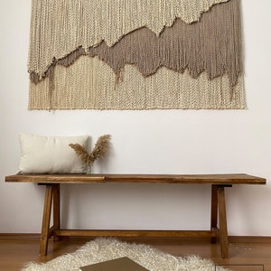 Large Layered Beige Shades Fiber Art Wall Hanging, Natural Wide Tapestry with Curly Thread, Minimalist and Abstract Wabi Sabi Unique Decor image 6