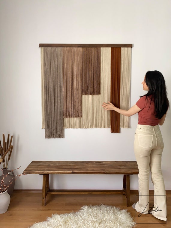 Bohemian Neutral Color Geometric Yarn Decor Contemporary Sand Tone Macreme Large Wall Hanging Minimal Layered Japandi Fiber Art Tapestry Etsy