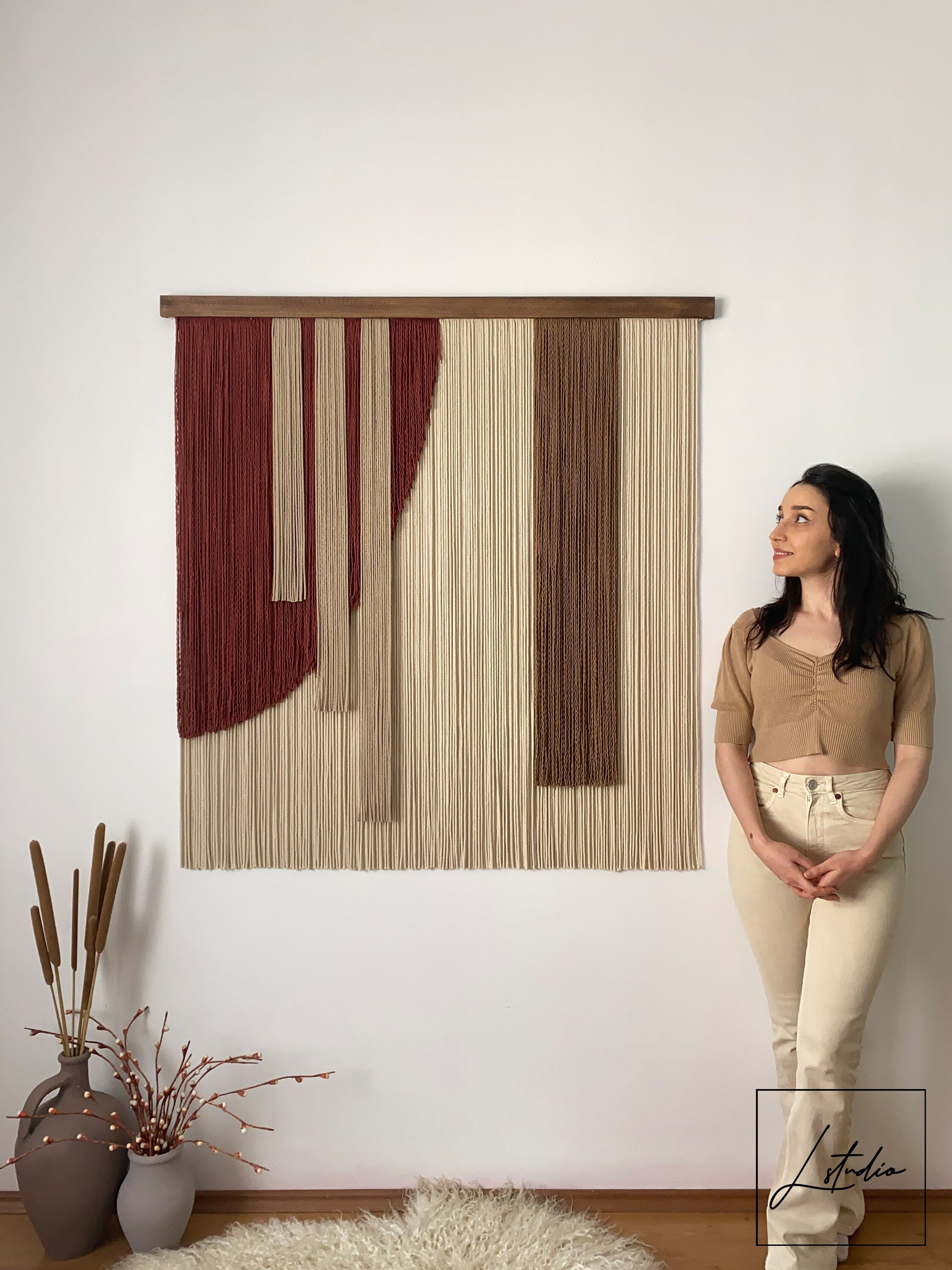 Terracotta Fiber Wall Art, Textured Layered Geometric Macrame Wall ...