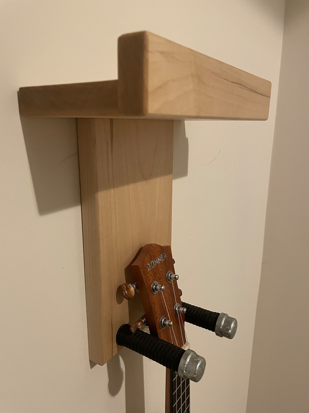 Maple Hardwood Wall Mounted Guitar Holder Stand Guitar Hanger With Shelf Rustic Guitar Wall