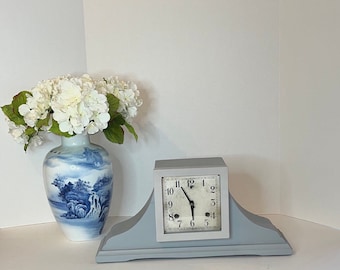 Battery Operated ~ 1920s Repurposed Gilbert Tambour Clock with Soft Grey Tones ~ Original Dial with Replacement Hands