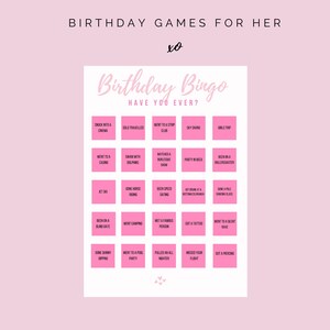 Juegos de fiesta de bingo de cumpleaños Juegos para adultos imprimibles para ella 18 21 30 40