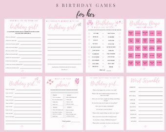 Birthday Games for Her Printable Birthday Party Games for Adult Women Adult Birthday Party Favor 21st party favor 21st 30th 40th 60th