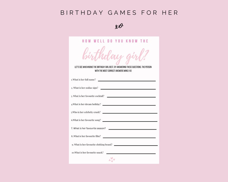 How Well Do You Know the Birthday Girl Game Birthday Girl Games for Her ...
