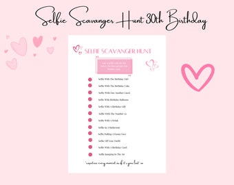 Birthday Selfie Scavenger Hunt Party Games Printable Birthday Adult Games For Her, 30th Birthday For Her