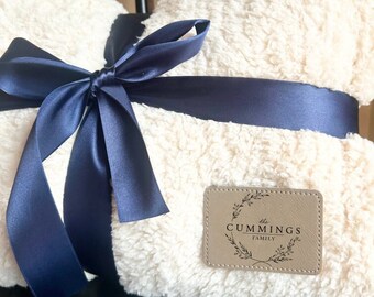 Personalized Monogram Blanket, Plush Monogrammed Sherpa Fur Blanket with Name, Personalized Blanket, Personalized Gift, Leather, Custom Gift