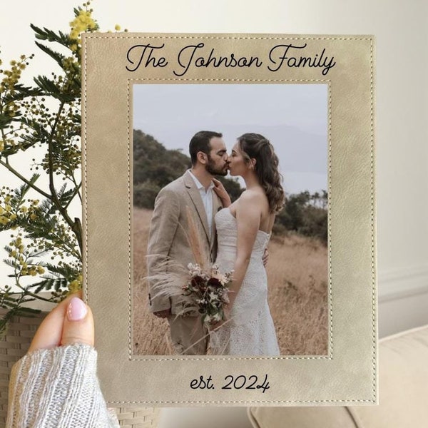 Personalized Leather Photo Frame, Christmas Gift, Custom Picture Frame, Anniversary, Wedding Gift, Communion Gift, Gift for Her, Custom Text