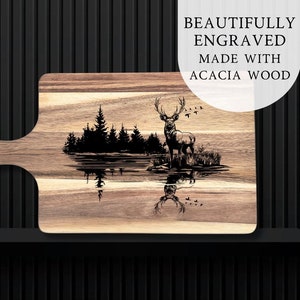Buck Hunting Charcuterie Cutting Board, Personalized Serving Board with Handle, Cheese Board, Engagement Gift, Newlywed, Hunting Gift