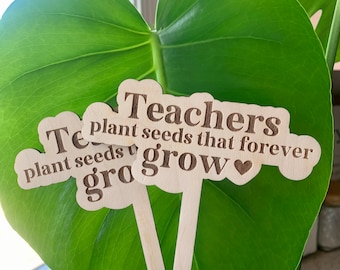 Teacher Gift, Teacher Plant Sign, Thank you for helping me grow, Plant Sign, Custom, Wooden Stake, Thank You Gift, Teachers Plant Seeds