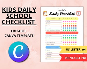 Kids Daily Checklist Printable and Editable Chore Chart - Etsy