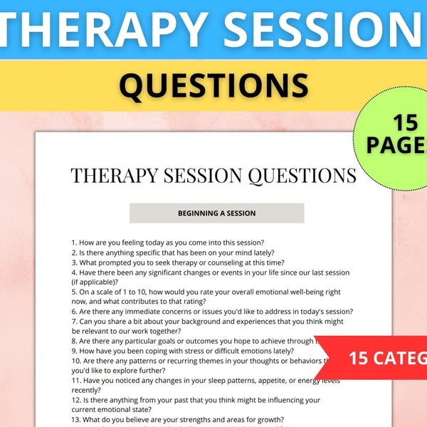 Therapy Session Questions, Therapists Session Guide, Therapy Worksheet, Progress Notes, Printable PDF