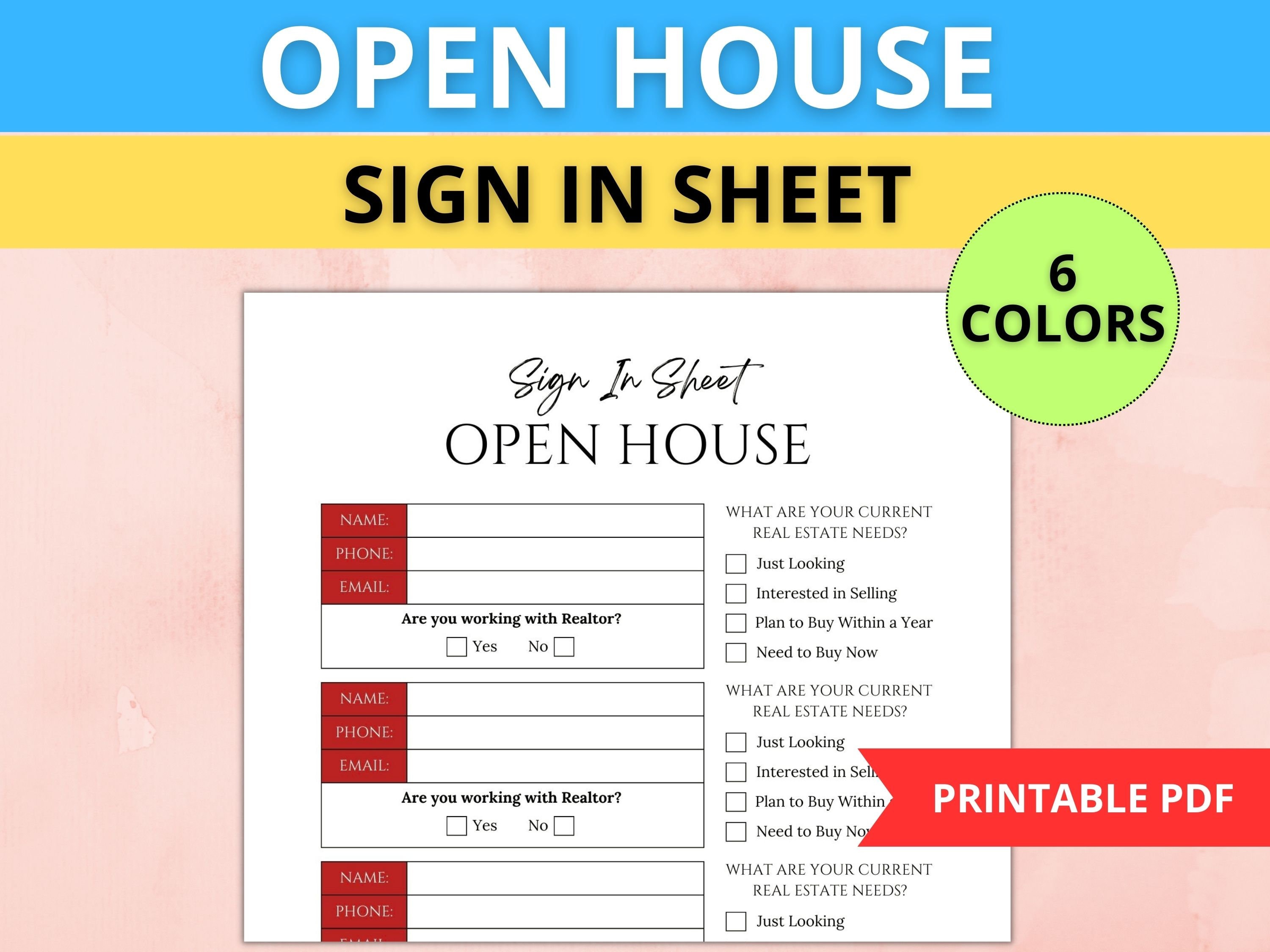 Real Estate Open House Sign in Sheet, Realtor Open House Flyers, Real ...