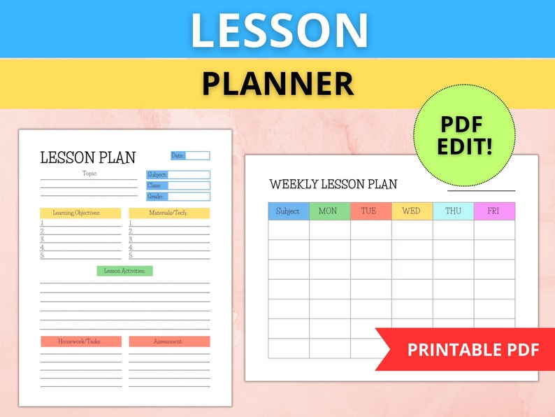 Weekly Lesson Plan Template, Printable Homeschool Planner, Homework Planner, Academic Planner image 1