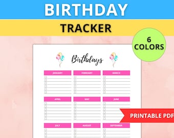 Birthday Tracker Template, Birthday Planner Printable, Editable PDF Birthday Reminder, Birthday Calender, Printable PDF