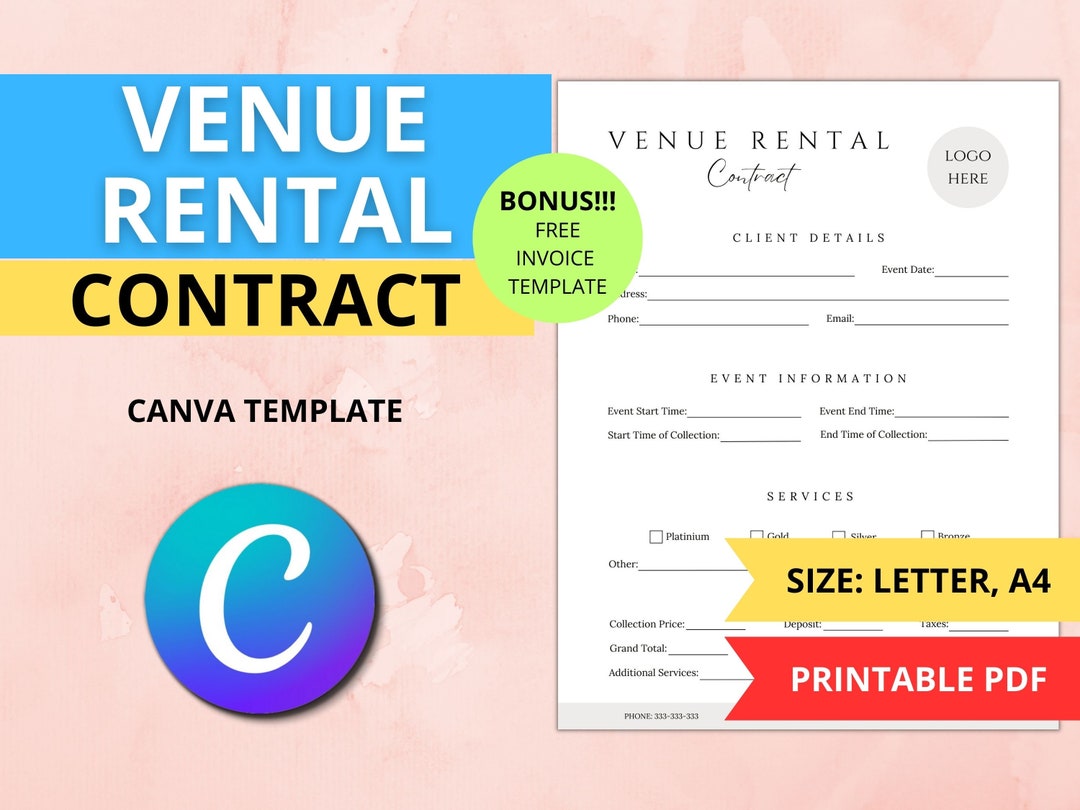 Venue Rental Contract, Editable CANVA Template, Event Venue Contract ...