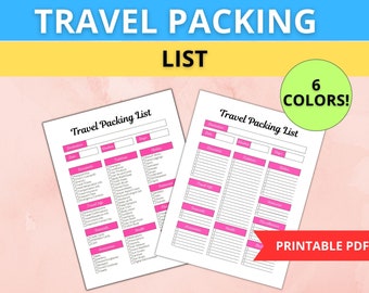 Travel Packing List, Packing Checklist, Travel Essentials, Vacation Planner, Travel Checklist, Printable PDF