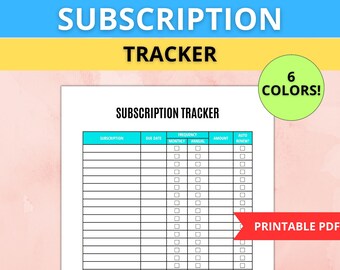 Monthly Subscription Tracker, Account Tracker, Transaction Tracker, Bill Tracker, Monthly Expenses, Printable PDF