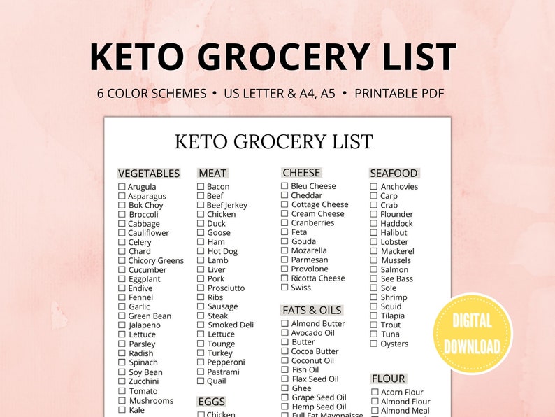 Helpful Keto Grocery List for Diabetics & Weight Loss Low Etsy