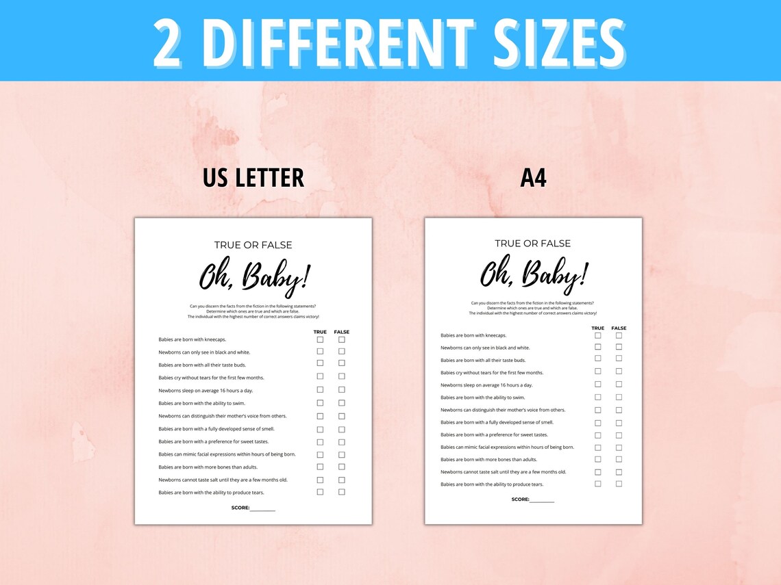 True or False Baby Shower Game, Baby Shower Party Game, Baby Trivia ...