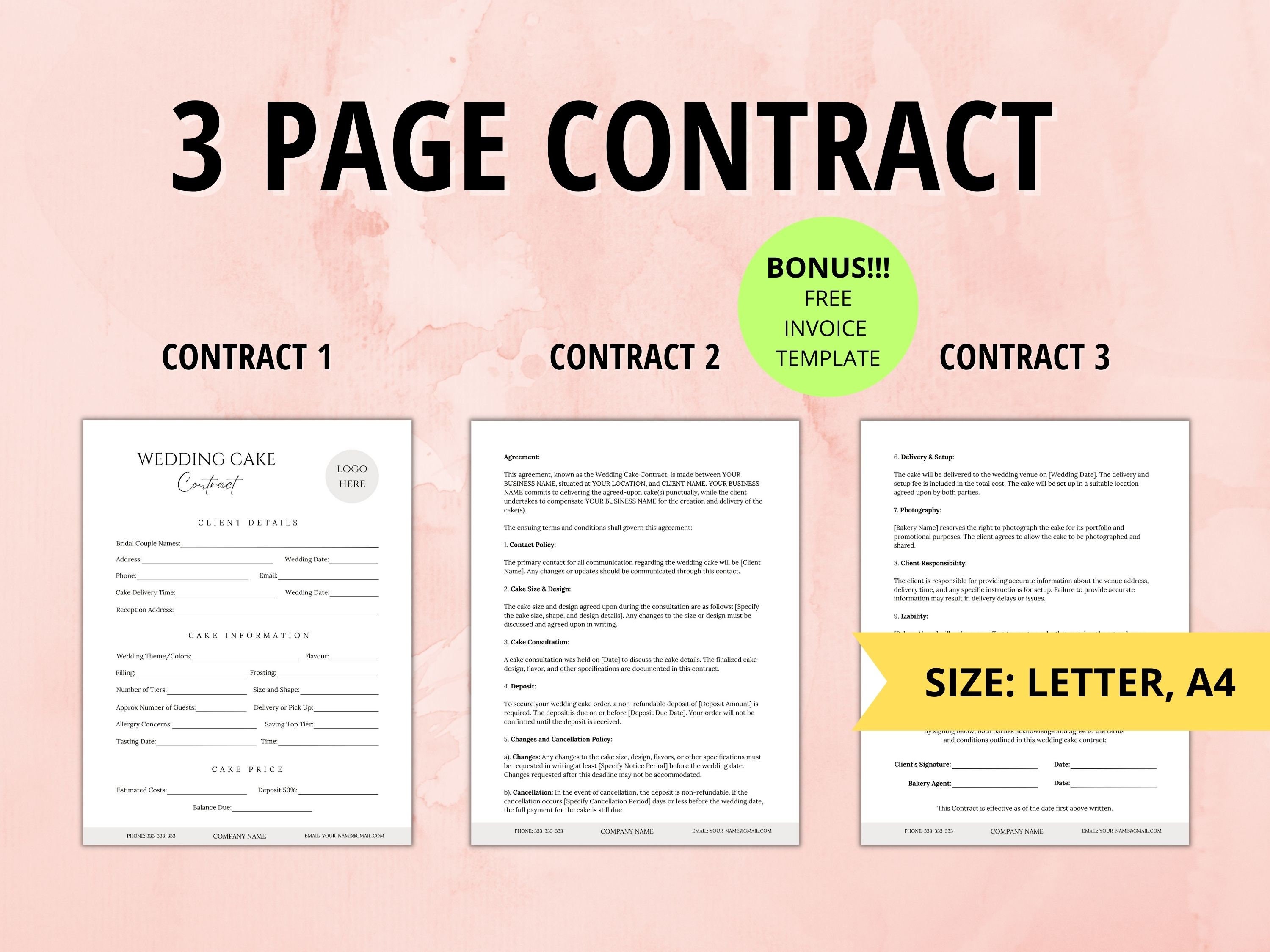 Wedding Cake Contract Template, Editable CANVA Template, Wedding Cake ...