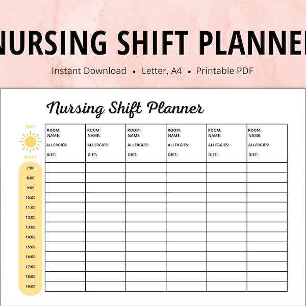 Nursing Shift Planner Hourly Etsy