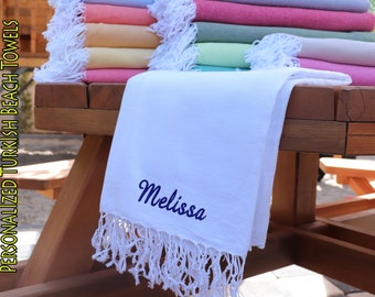 Personalized Turkish Beach Towel, Monogrammed Mothers Day Gift, Bachelorette Party Favor, Bridesmaid Gifts, Wedding Gift idea, Turkey Towels