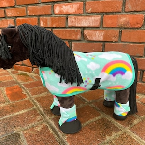 Stuffed Toy Horse Lemieux Accessory Set Bell boots, leg wraps, blanket --- Rainbow