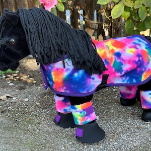Stuffed Toy Horse Lemieux Accessory Set Bell boots, leg wraps, blanket --- Rainbow Tye Dye