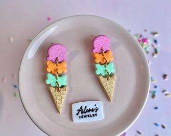Pendientes colgantes con forma de cono de helado