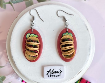 Pendientes colgantes de taco en miniatura, hechos a mano, joyería mexicana realista con temática de comida, regalo para amantes de los tacos.