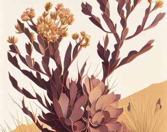High desert flowers illustrations , 5 PNG digital files it print at will