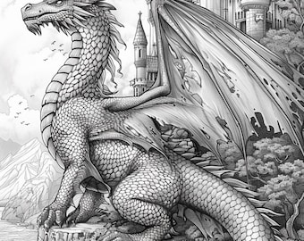 Druckbare Drachen Malseiten, 5 PNG-Dateien für Ihr Farbvergnügen, Ritter