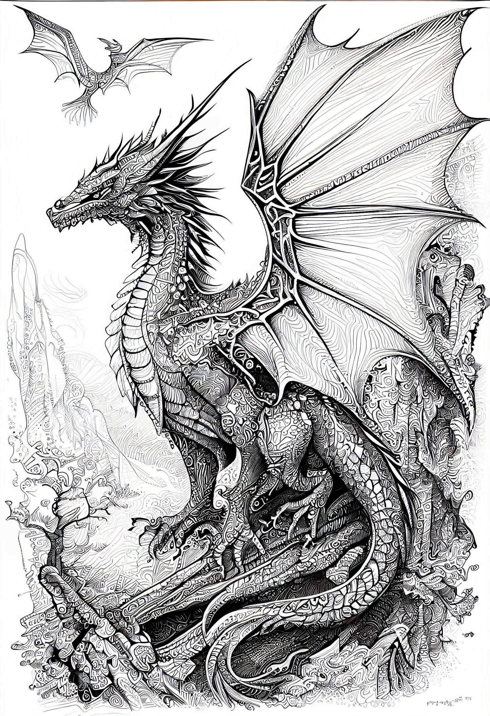 Dragon Coloring Pages, 5 PNG Computer Digital Files Etsy
