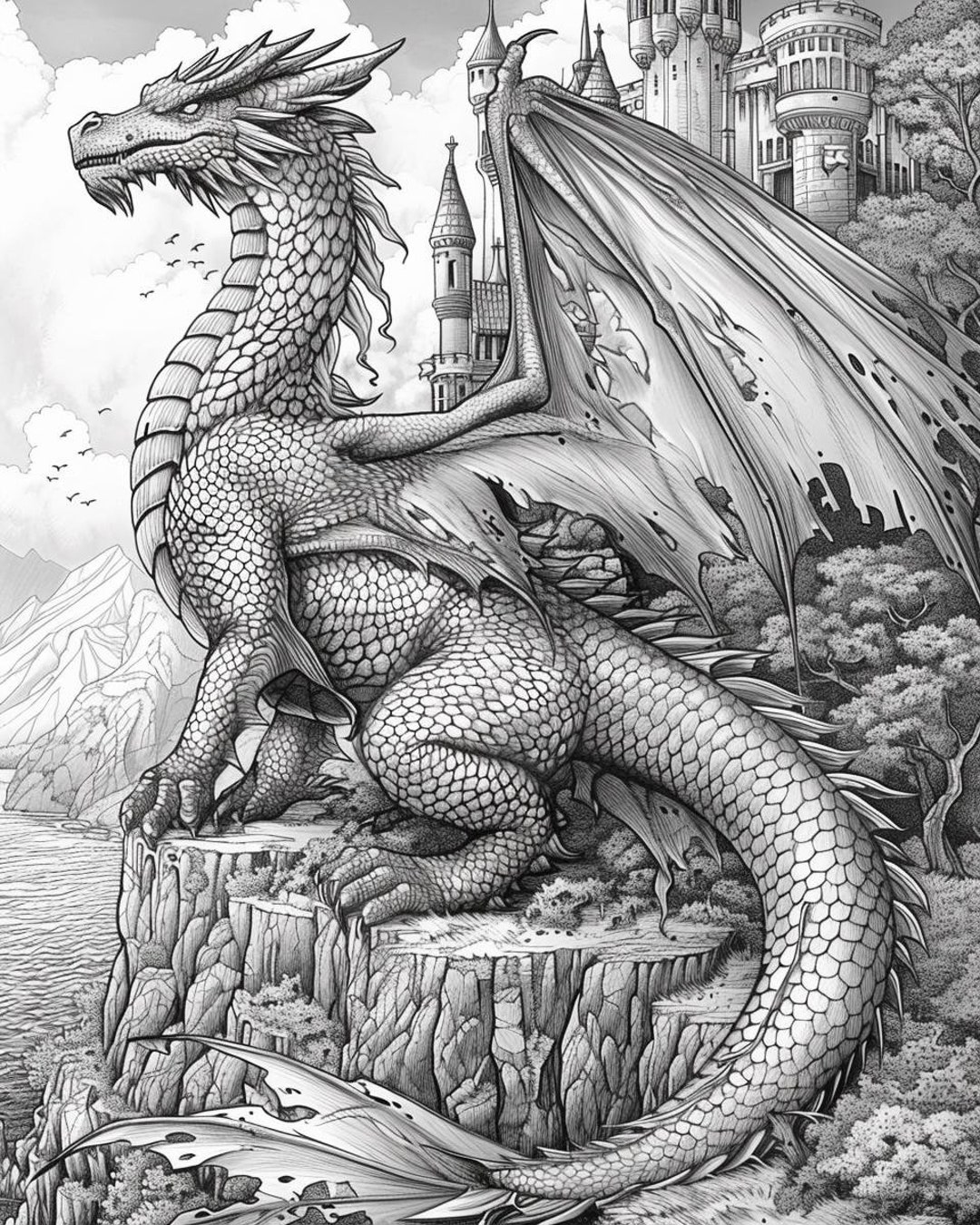Printable Dragon Coloring Pages 5 PNG Files for Your Coloring Pleasure