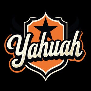 May include: A black and orange logo with the word "Yahuwah" in a stylized font. The logo features a shield with a star inside and wings on either side.